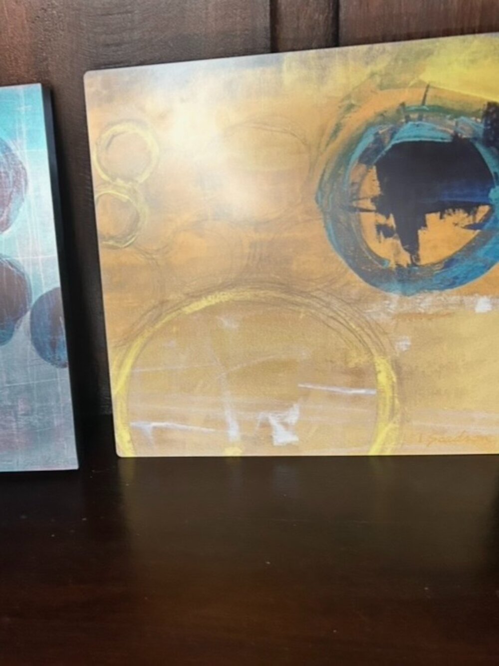 Two Signed 8x8 prints by Lisa Scadron "Emerging III" and "New Worlds VII"